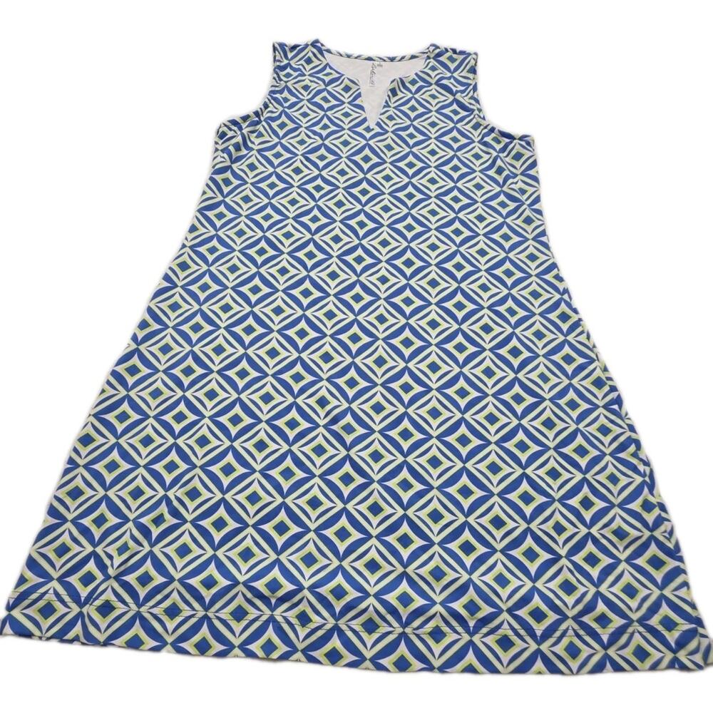 Lulu-B Sleeveless Dress Geometric Print UPF 50+ sun protect Large Blue